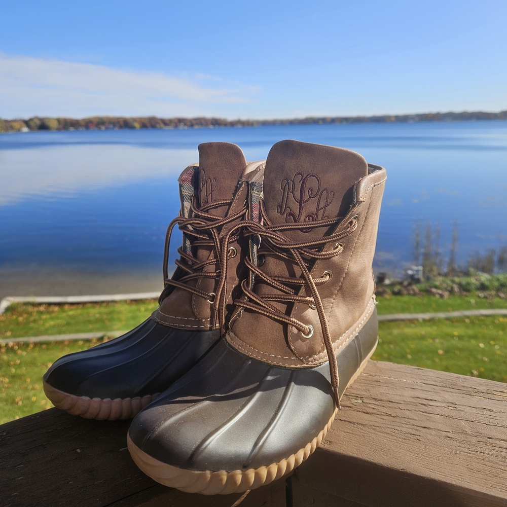 Two-Toned Brown Rubber Duck Boots- Women's Size 9